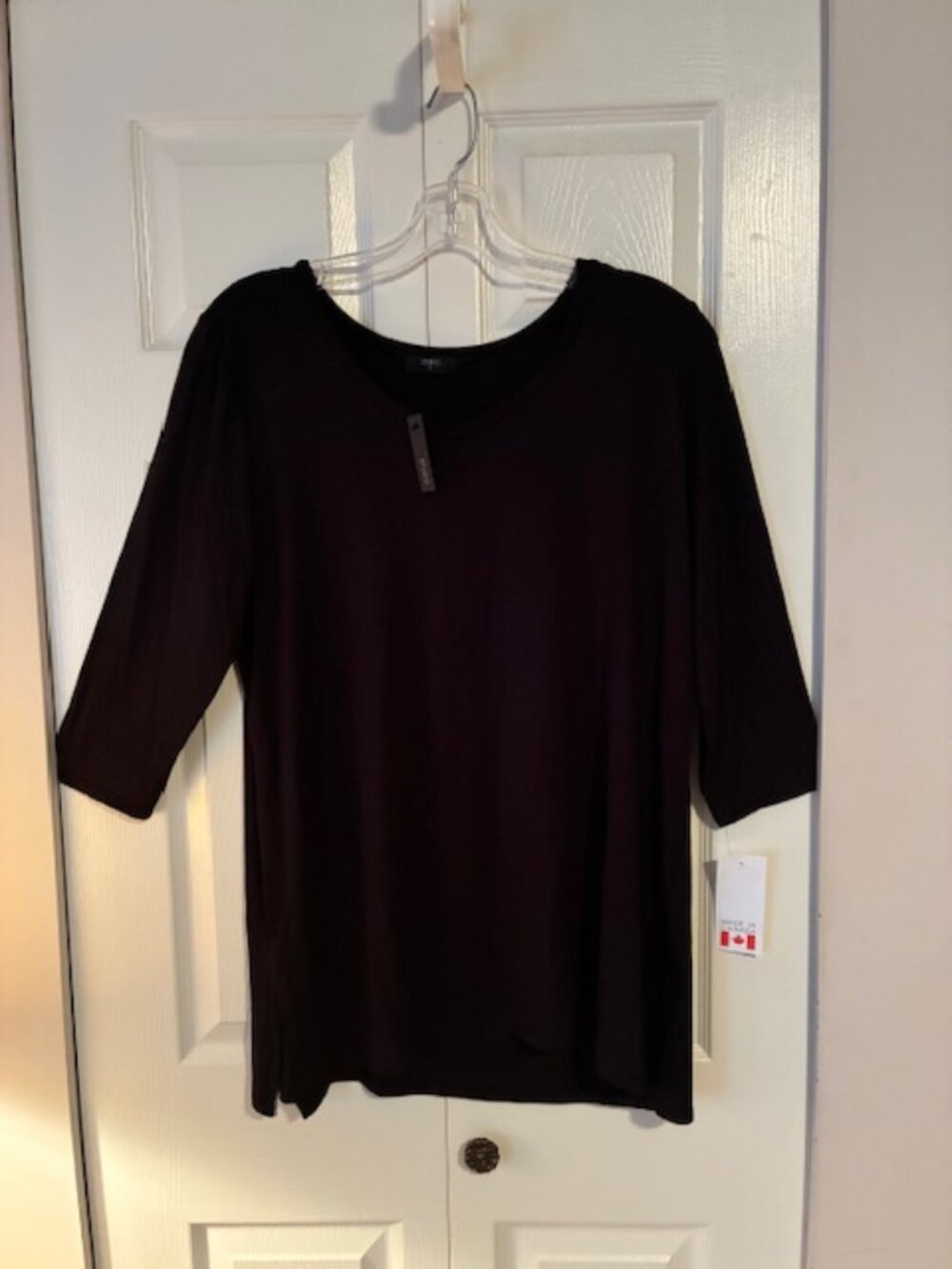 NWT Size 1X STUDIO Black Side-Slit 3/4 Sleeve Tunic Top